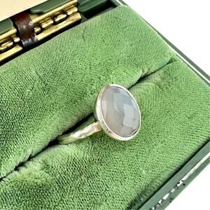 925 Sterling Silver JCM Gray Quartz Checkerboard Bezel Minimalist Size 6 Ring